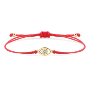 Gold Evil Eye Charm & White Crystal Red String Protection Bracelet