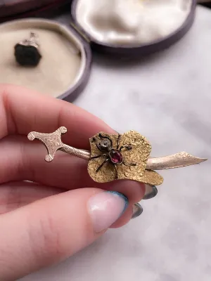Gold-Filled Scimitar with Paste Ruby Bug