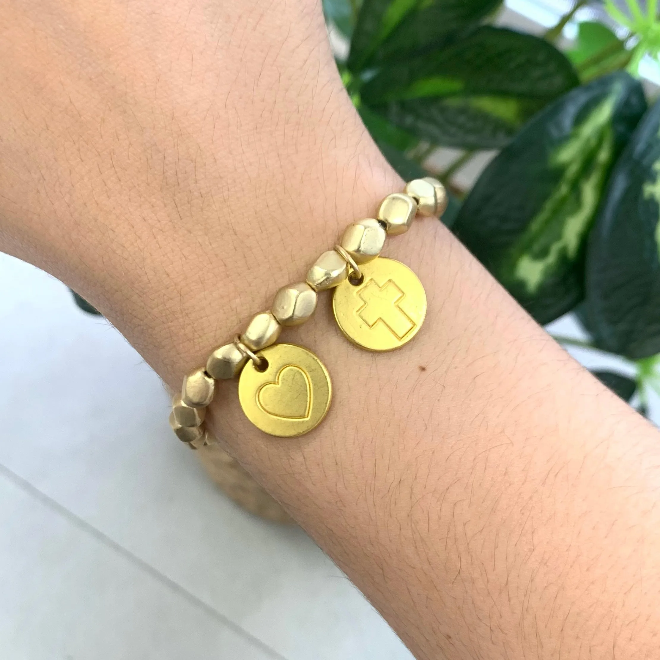 Gold Heart & Cross Pendant Bracelet