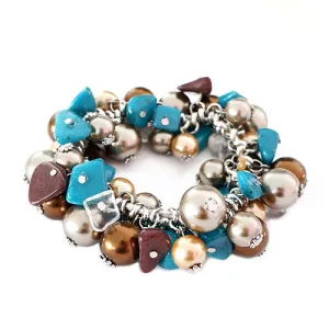 GOLD MULTI COLOR BLUE AND BROWN BRACELET  #HNB91041_BLU-BRW (HB18)