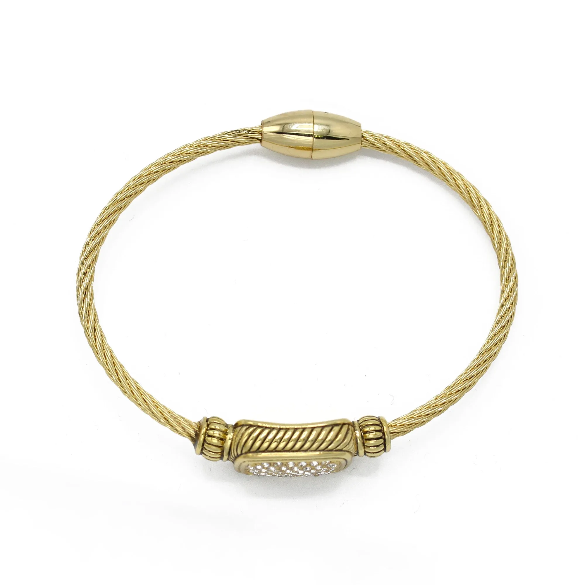 GOLD PAVE CRYSTAL ENGRAVED CLASSIC CABLE BRACELET#12506BR-GLD (FC12)