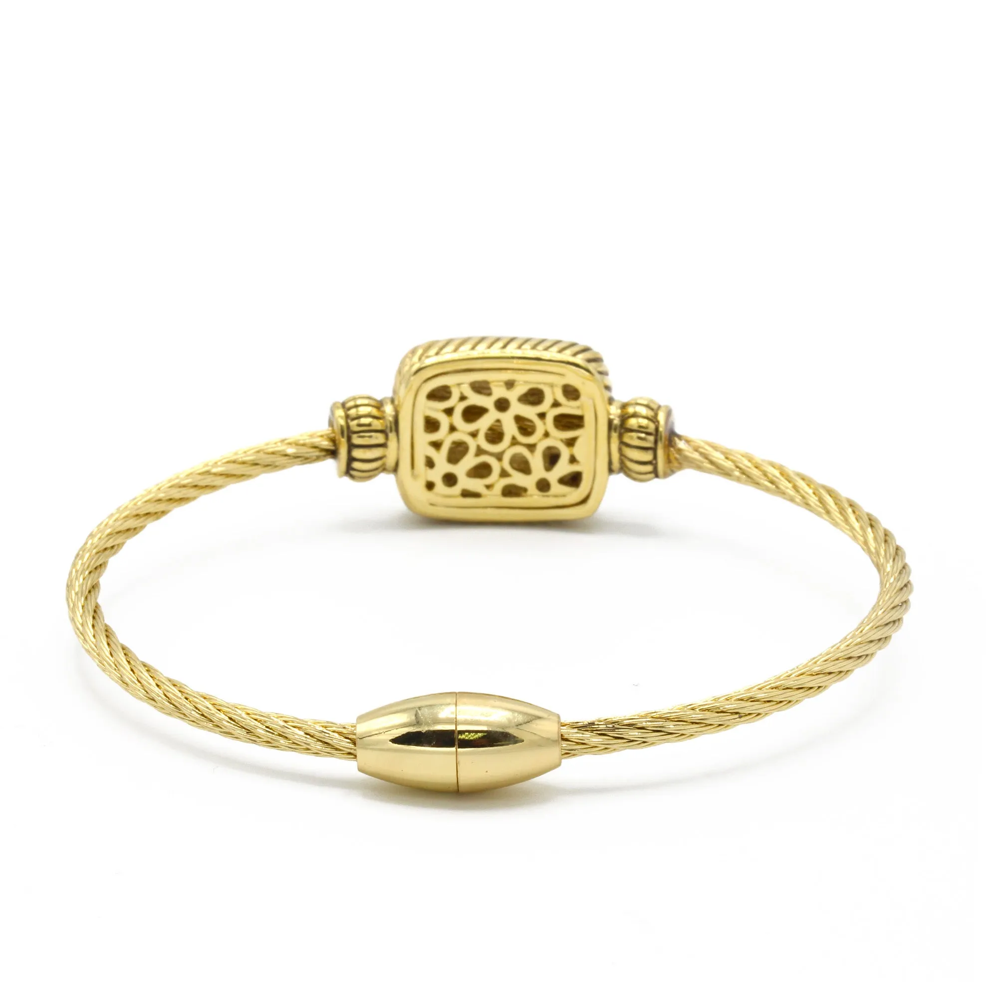 GOLD PAVE CRYSTAL ENGRAVED CLASSIC CABLE BRACELET#12506BR-GLD (FC12)