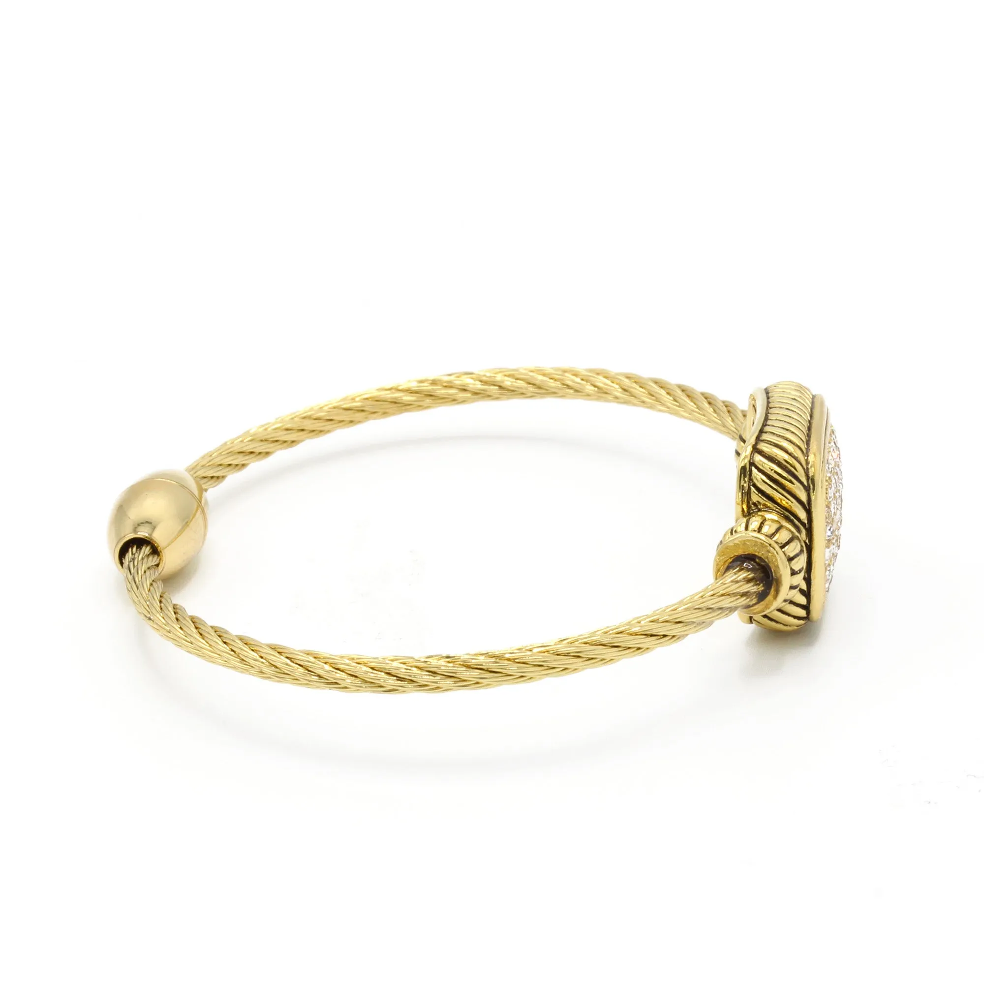 GOLD PAVE CRYSTAL ENGRAVED CLASSIC CABLE BRACELET#12506BR-GLD (FC12)