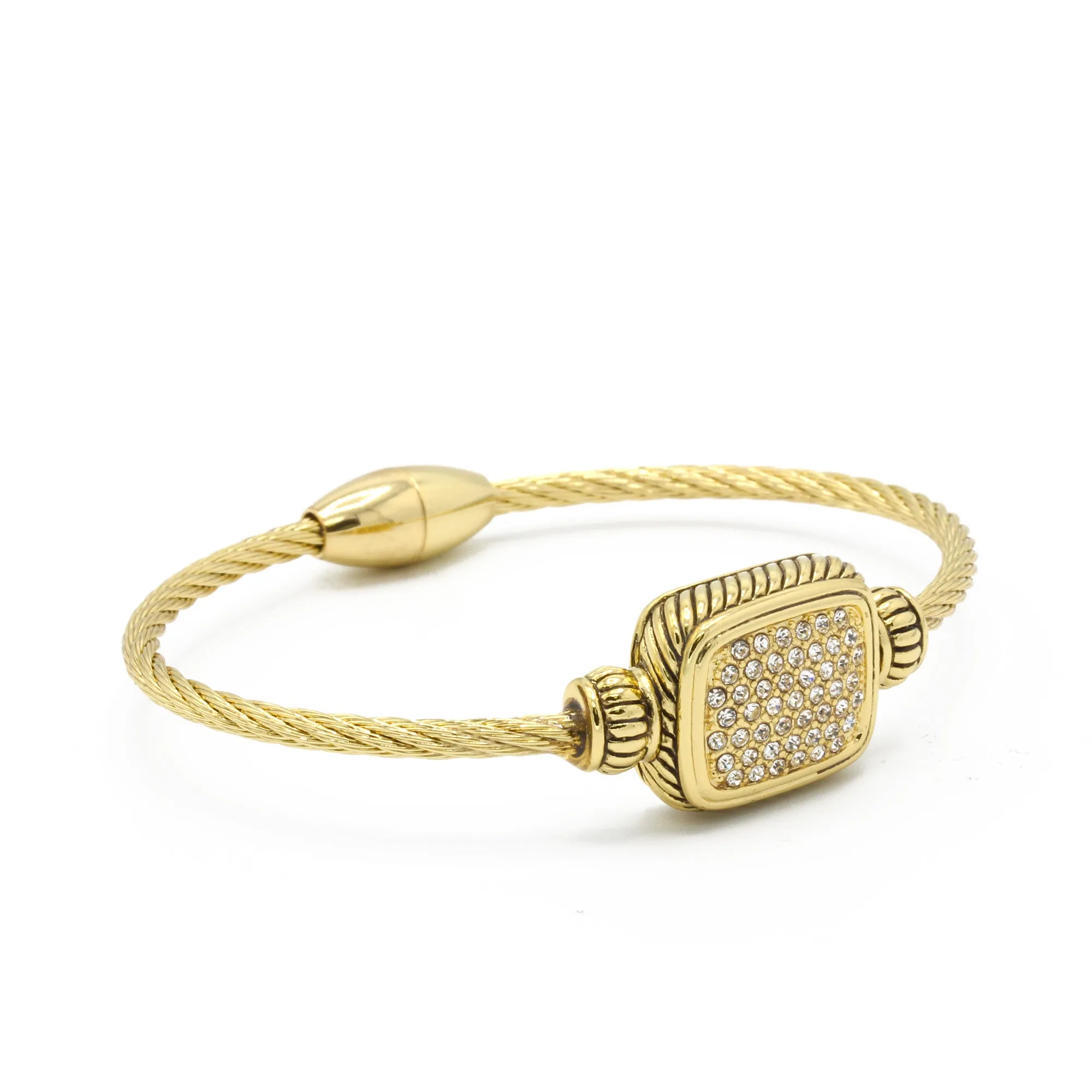 GOLD PAVE CRYSTAL ENGRAVED CLASSIC CABLE BRACELET#12506BR-GLD (FC12)