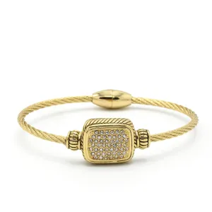 GOLD PAVE CRYSTAL ENGRAVED CLASSIC CABLE BRACELET#12506BR-GLD (FC12)