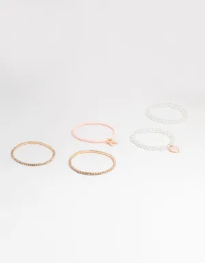 Gold Pearl & Bow Stretch Bracelets 5-Pack