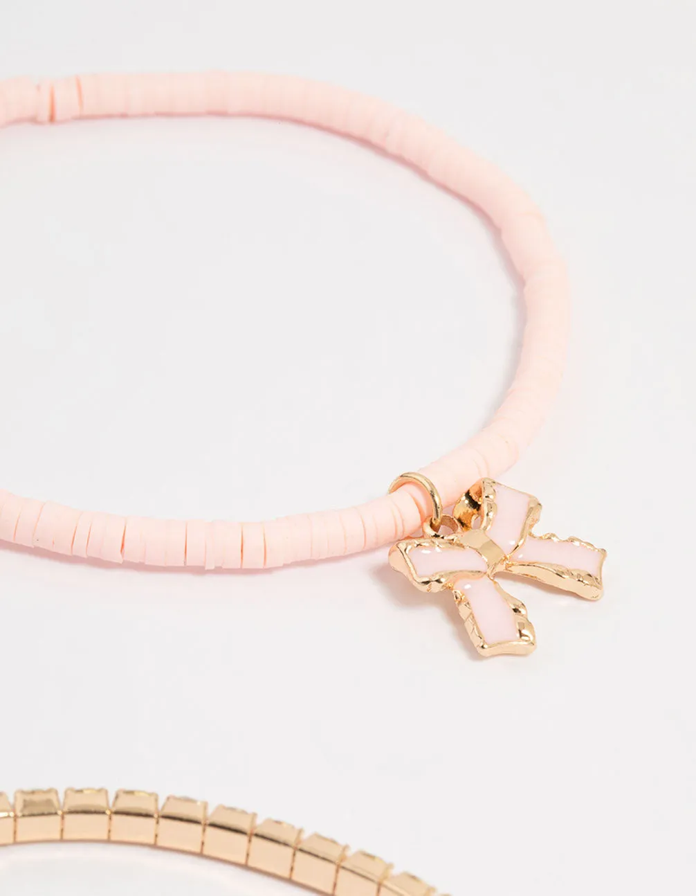 Gold Pearl & Bow Stretch Bracelets 5-Pack