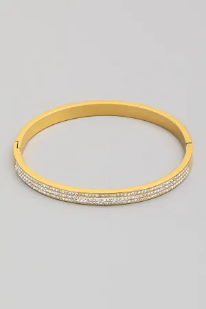 Gold Three Line Rhinestone Bangle Bracelet