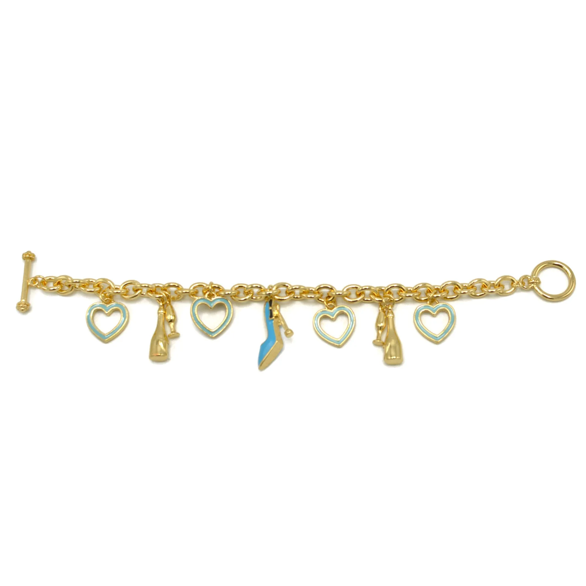 Gold with Shoe champagine and Turquoise Heart Charms Bracelet #HNB90892GDBL(JE8)