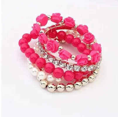 GR Jewelry Simulated-Pearl Bracelets Mix Beads Flower Pendants Stretch Women Bracelets & Bangles Jewelry