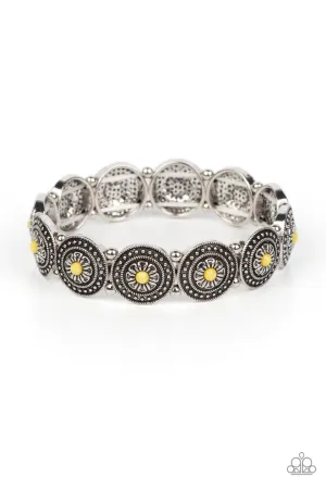 Granada Garden Party - Yellow - Beaded Center Flower Paparazzi Stretchy Bracelet