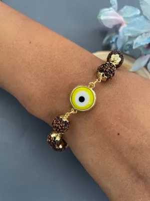 Green Color Evil Eye Mens Rudraksha Bracelet