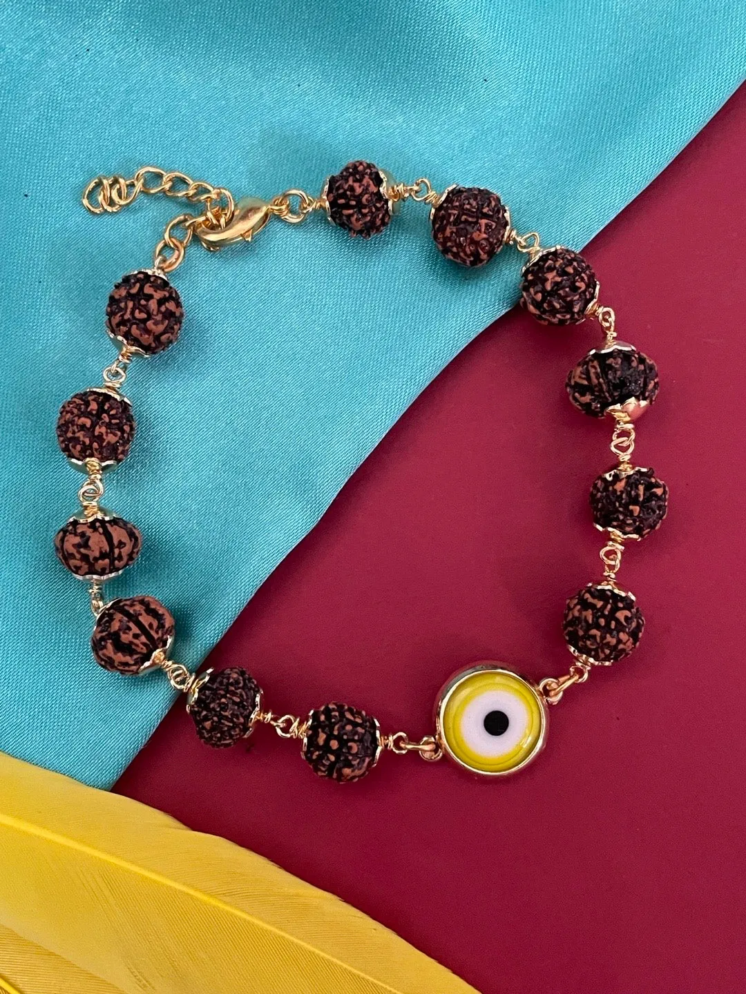 Green Color Evil Eye Mens Rudraksha Bracelet