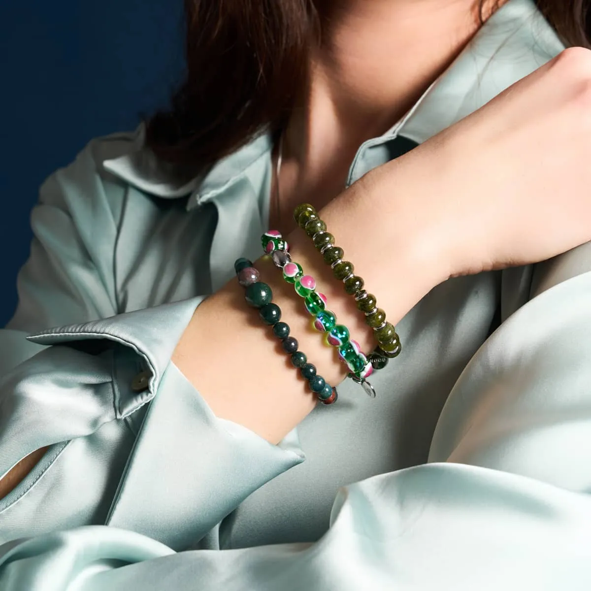 Green x Pink | .925 Sterling Silver | Firefly Glass Love Bracelet