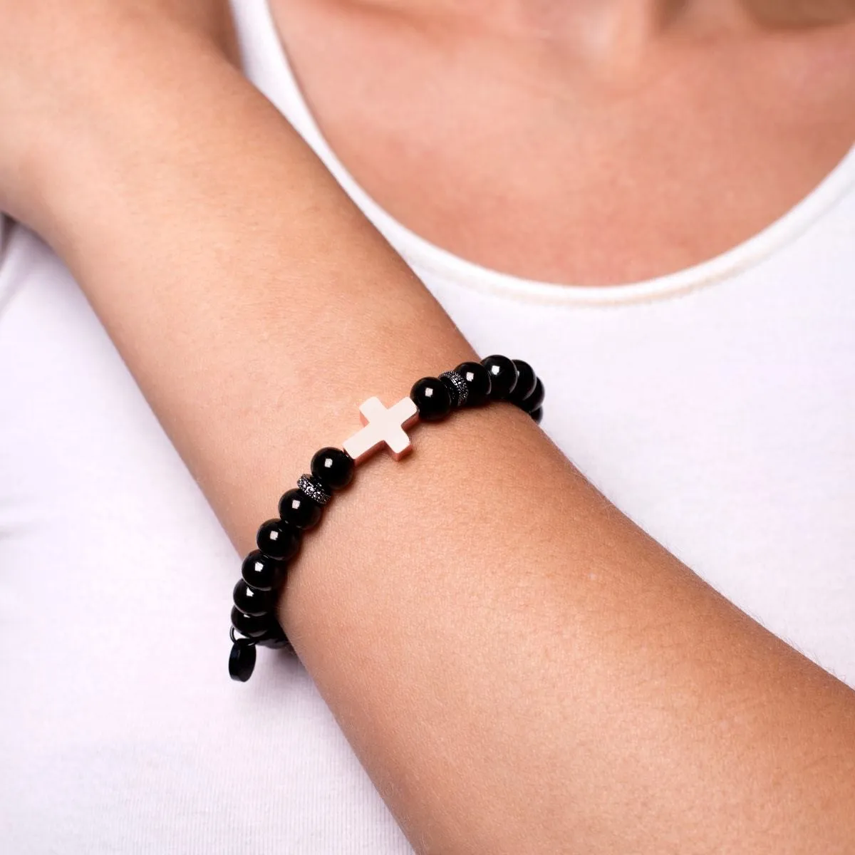 Gunmetal and 18k Rose Gold | Gilded Cross Bracelet