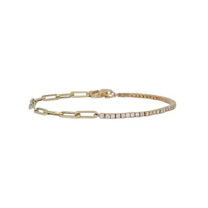 Half & Half Diamond Tennis Paperclip Chain Bracelet