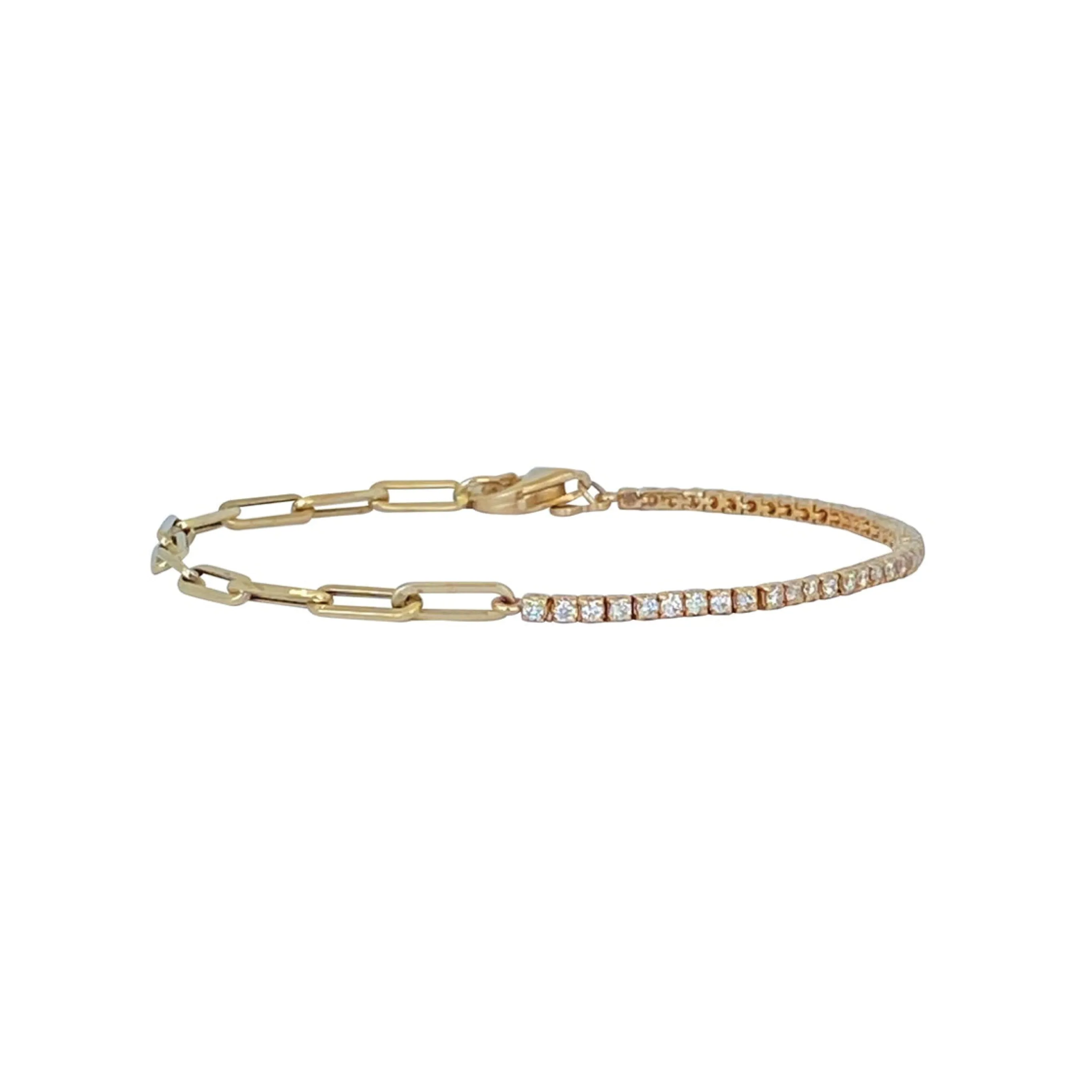 Half & Half Diamond Tennis Paperclip Chain Bracelet