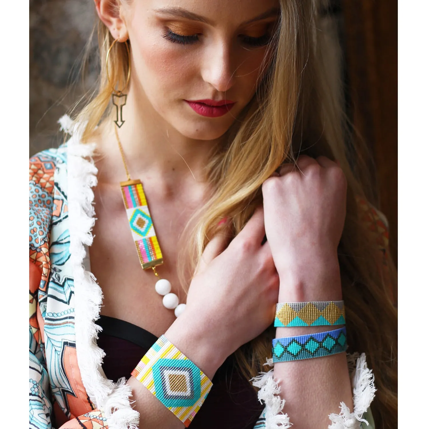 Hand Woven Soleil Bracelets with 24 Carat Gold Plated Beads - Stackable and Colorful Jewelry