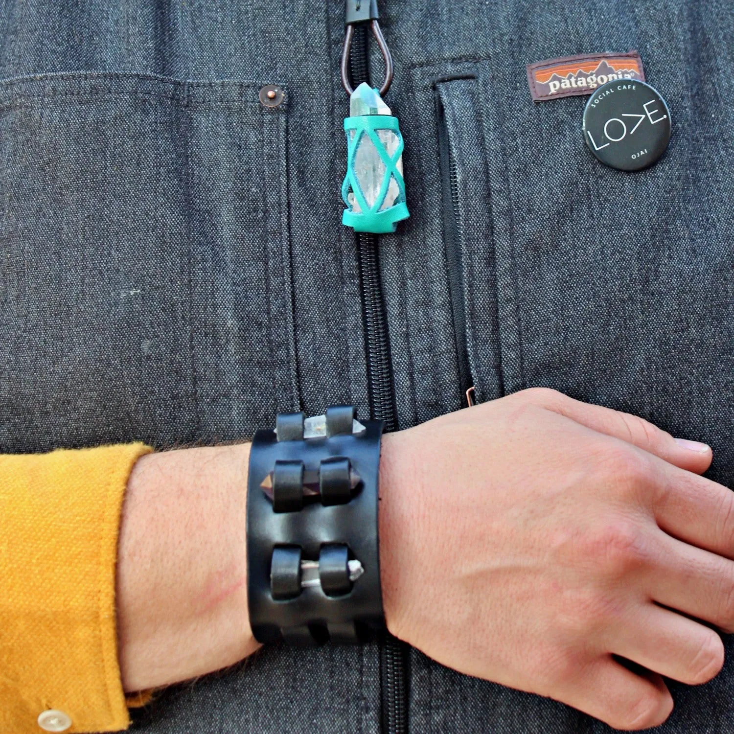Handmade genuine  leather gem stone crystal holder bracelets/ cuffs double bands (With stones) (6 pack/ $16 ea.)
