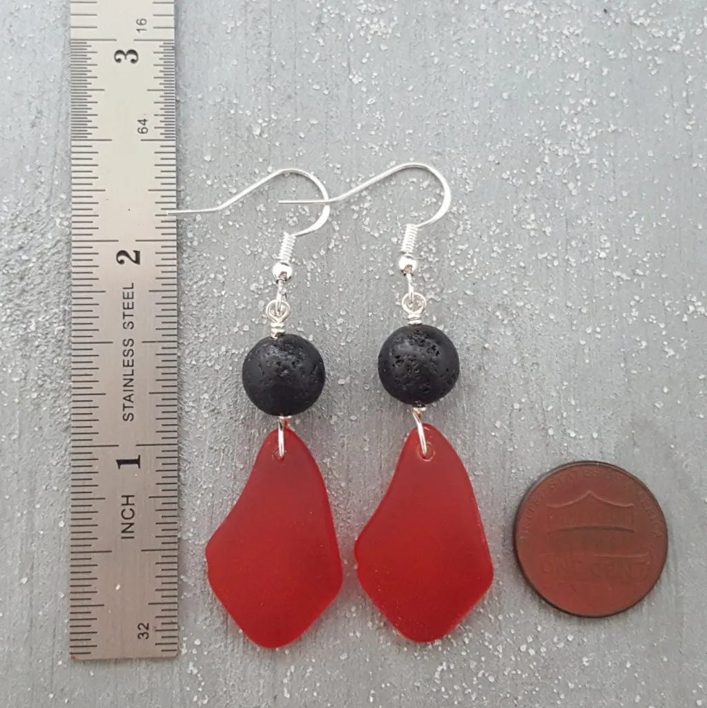 Hawaii Volcanic Eruption with "Lava and Fire" jewelry,  Lava Rock and Red Sea Glass Earrings, FREE gift wrap, FREE Gift Message