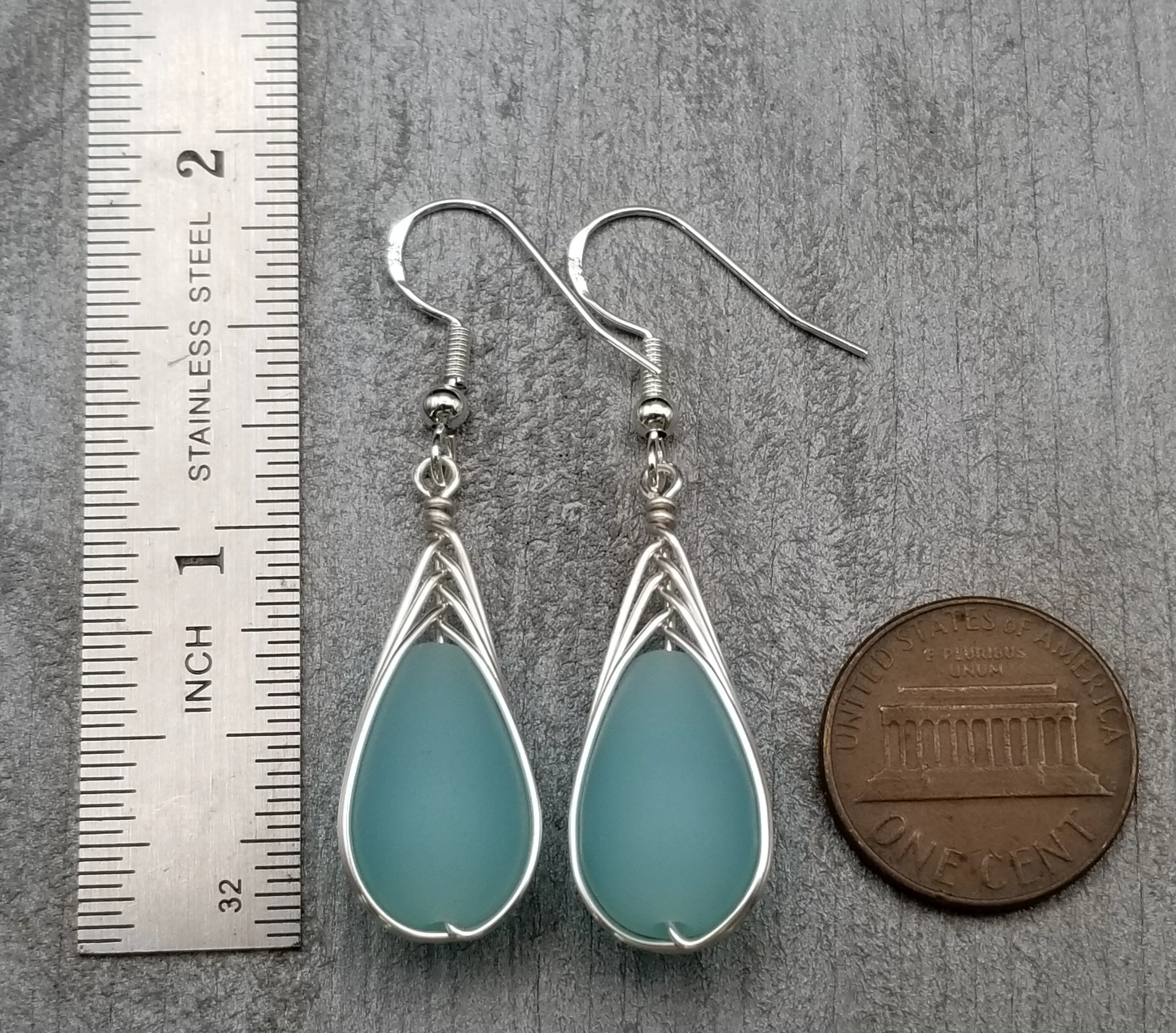 Hawaiian Jewelry Sea Glass Earrings, Braide Haze Aqua Earrings Teardrop Earrings, Sea Glass Jewelry (March Birthstone Gift)