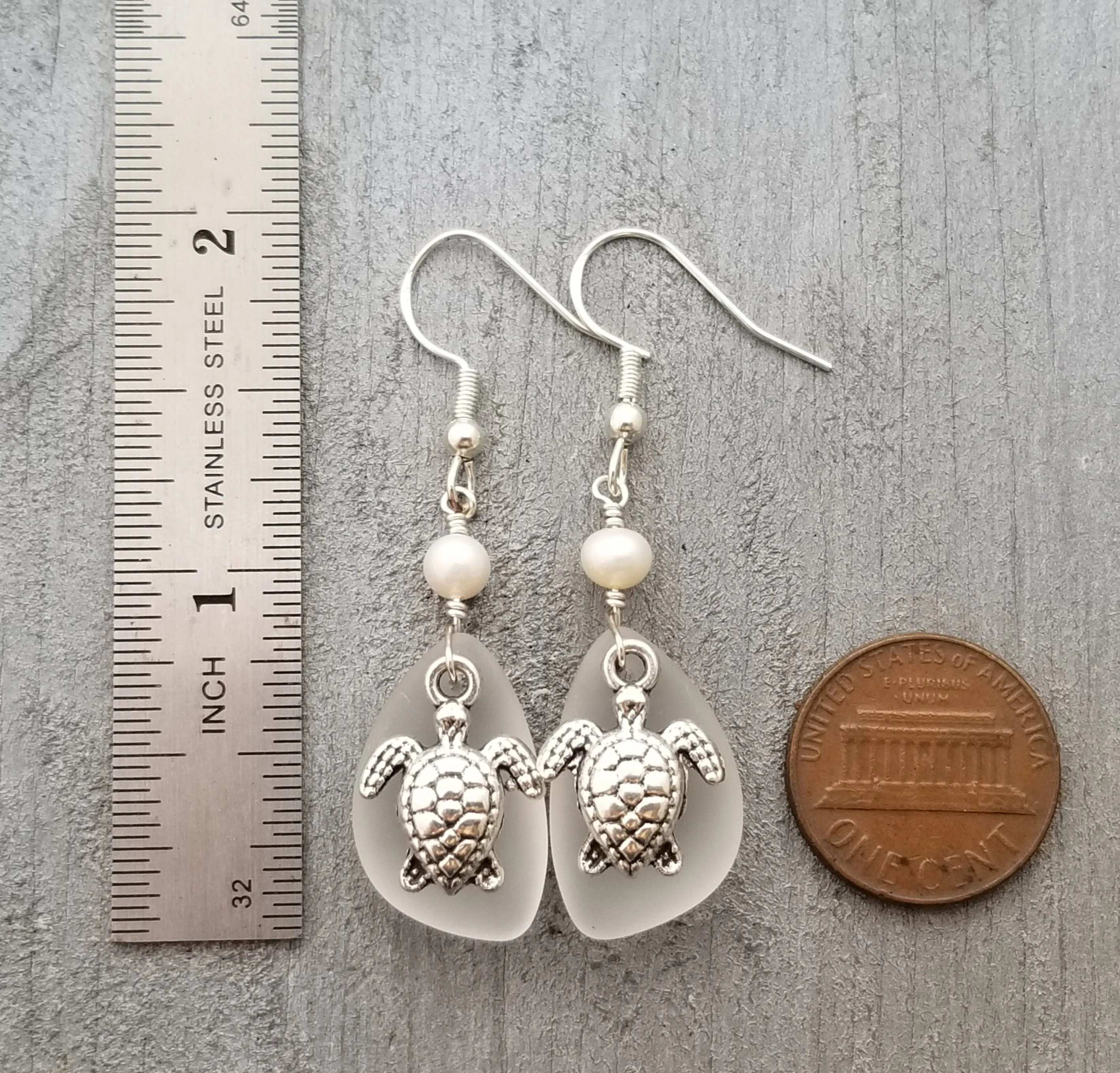 Hawaiian Jewelry Sea Glass Earrings, Crystal Earrings Turtle Earrings Pearl Earrings, Sea Glass Jewelry Birthday Gift(April Birthstone Gift)