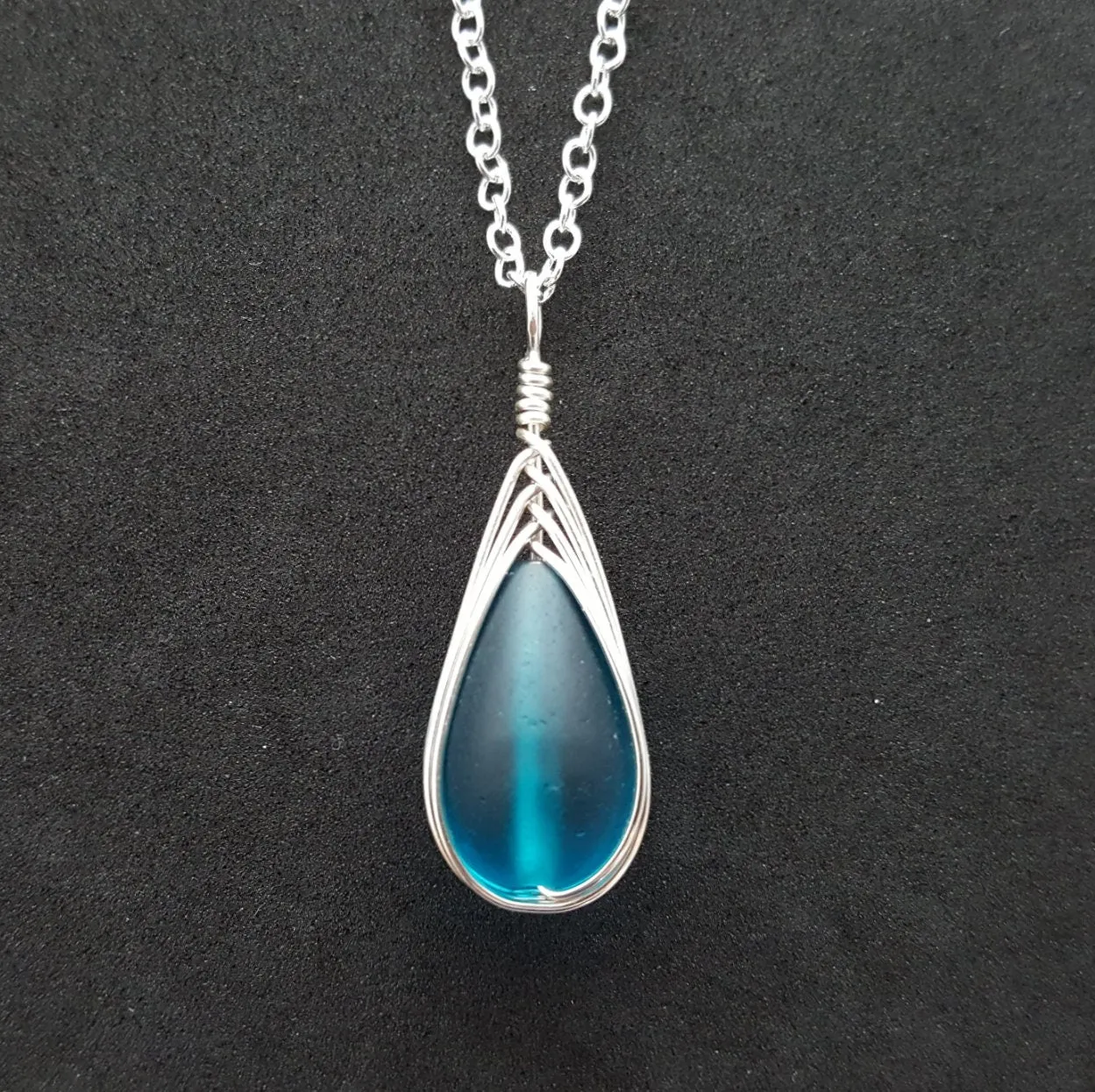 Hawaiian Jewelry Sea Glass Necklace, Braided Teal Necklace Teardrop Necklace, Sea Glass Jewelry For Women Beach Unique Beach Jewelry For Her