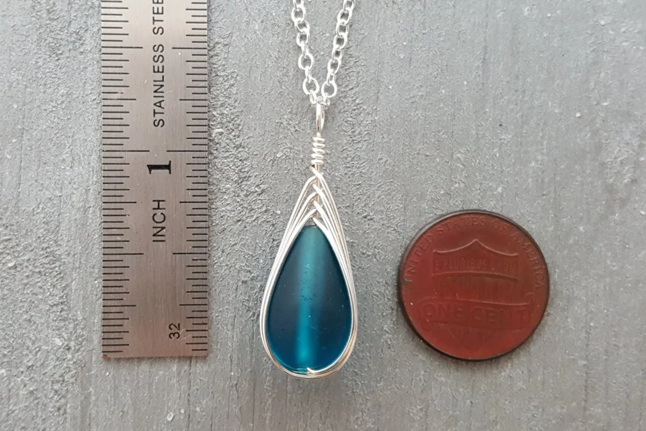 Hawaiian Jewelry Sea Glass Necklace, Braided Teal Necklace Teardrop Necklace, Sea Glass Jewelry For Women Beach Unique Beach Jewelry For Her