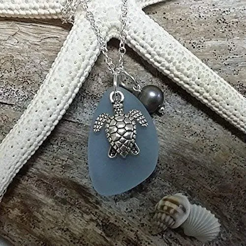 Hawaiian Jewelry Sea Glass Necklace, "Magical Color Changing" Purple Necklace Turtle Necklace Sea Glass Birthday Gift (February Birthstone)