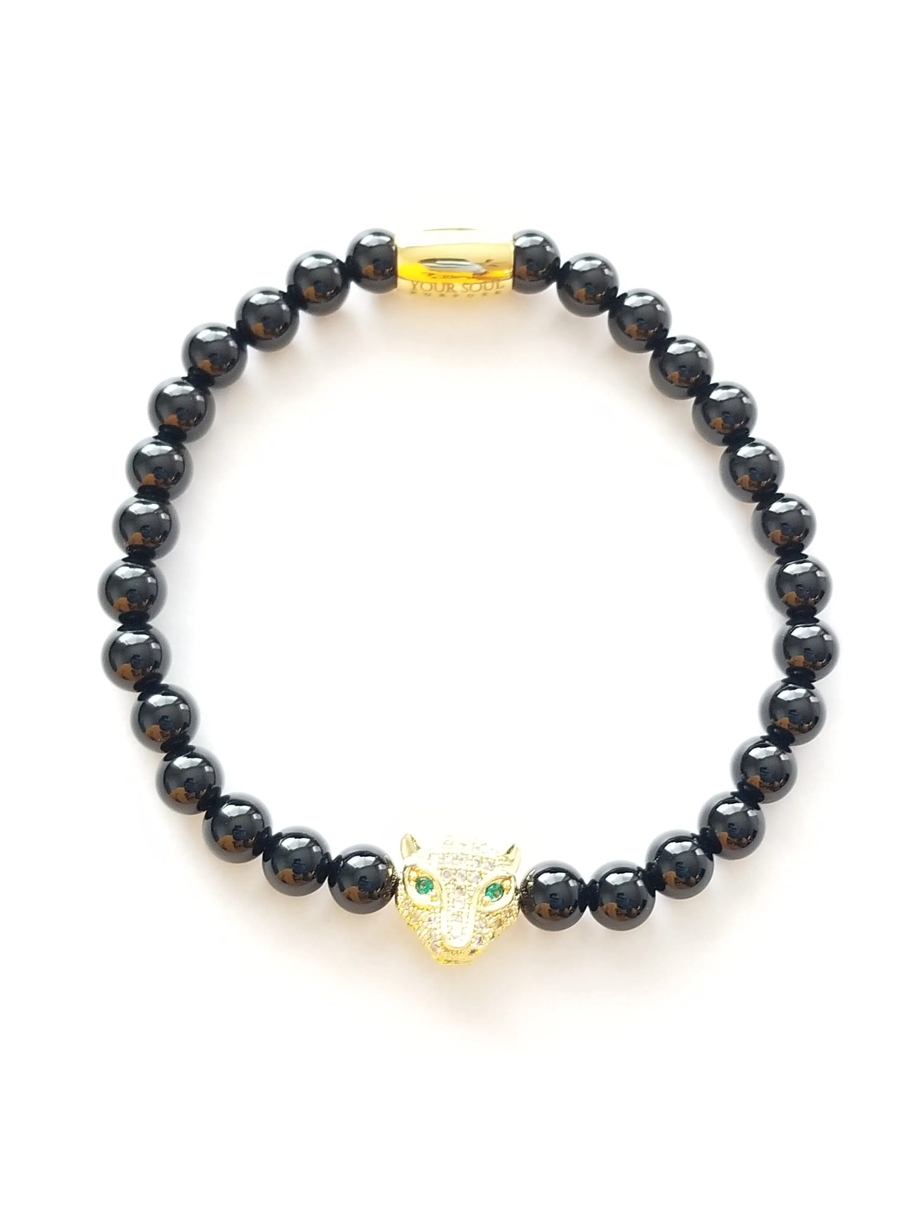 Healing Golden Black Onyx Panther Bracelet for Power Protection