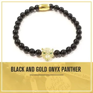 Healing Golden Black Onyx Panther Bracelet for Power Protection
