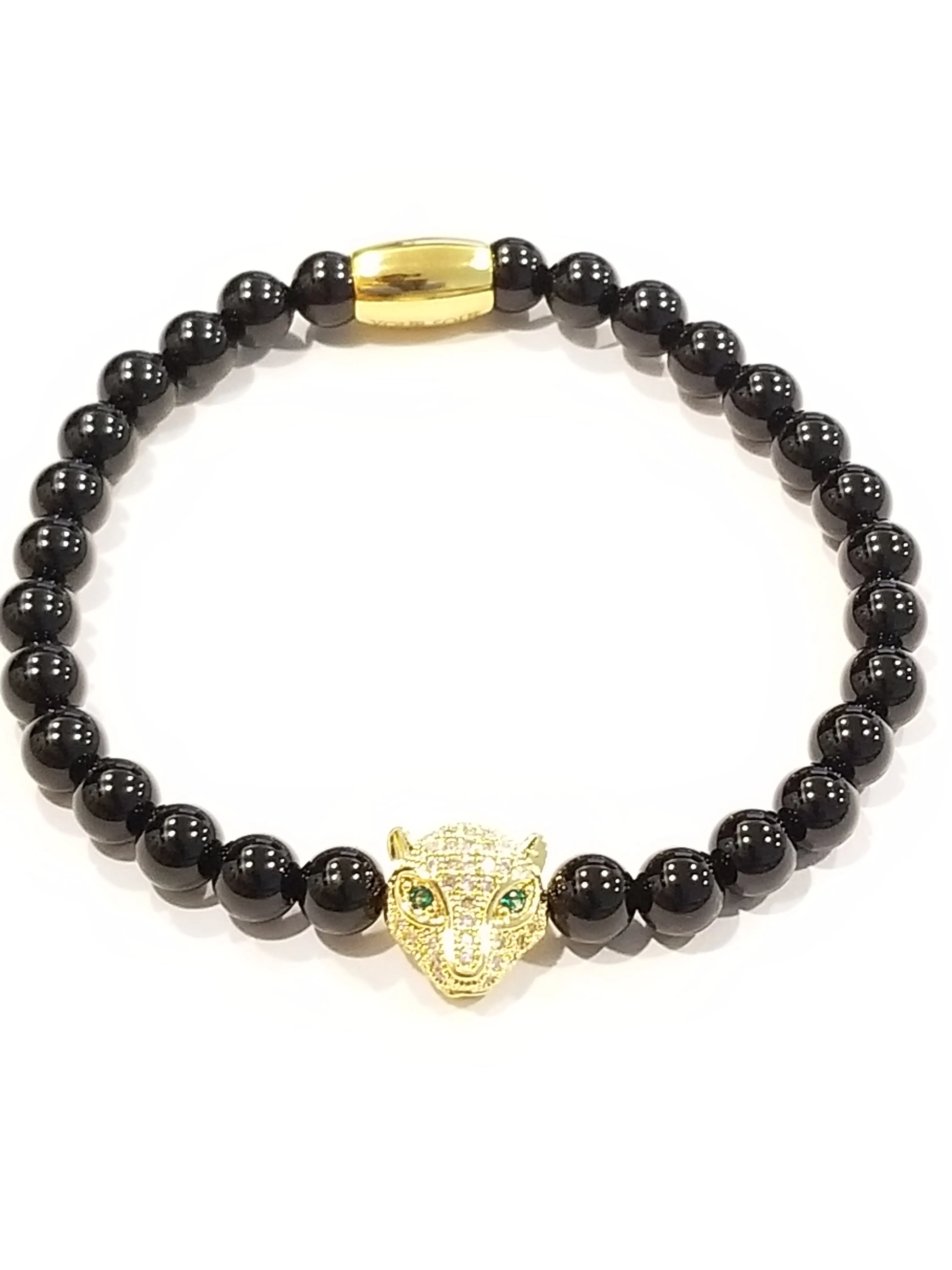 Healing Golden Black Onyx Panther Bracelet for Power Protection