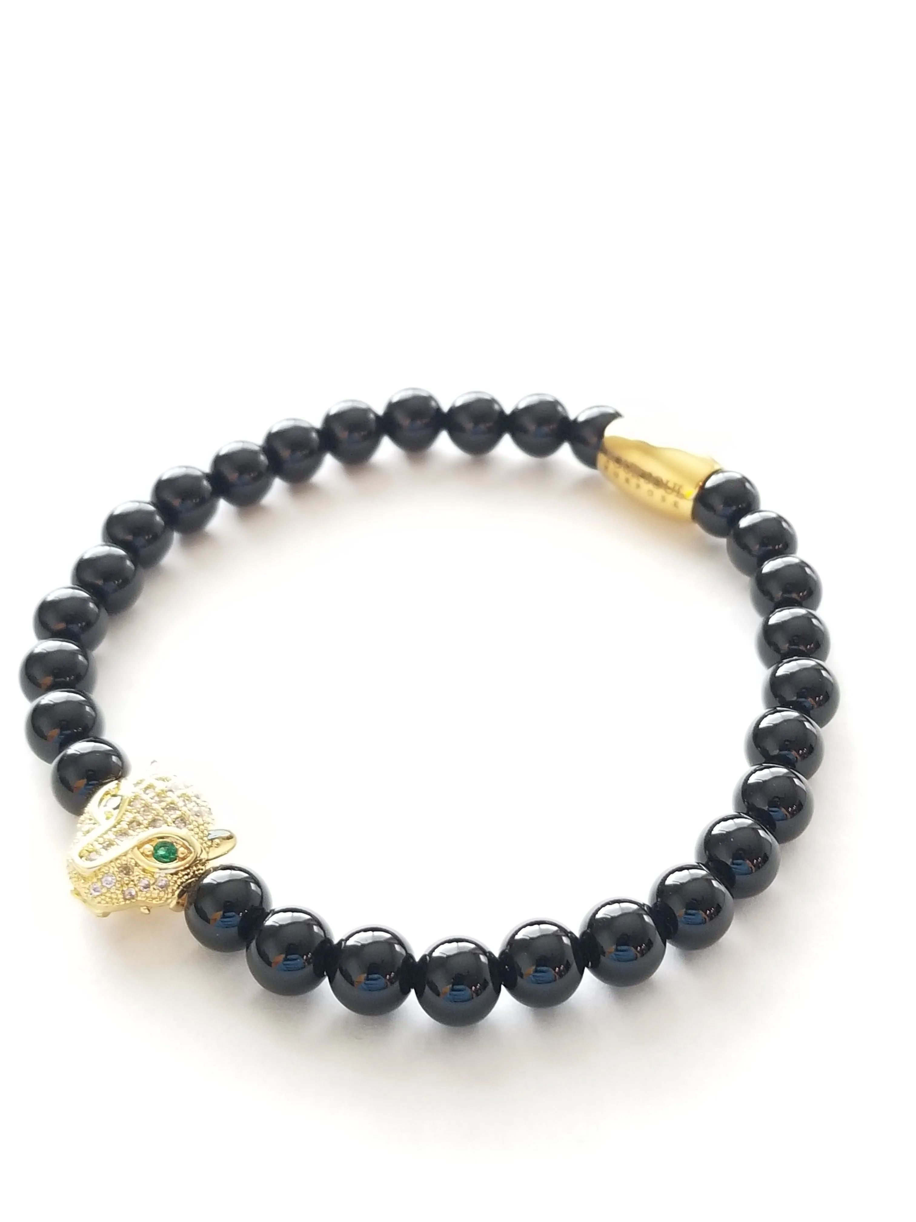 Healing Golden Black Onyx Panther Bracelet for Power Protection