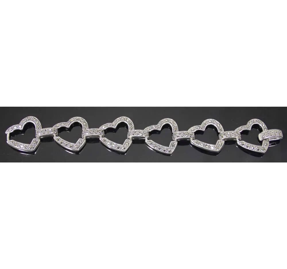 Hearts Bracelet 7" Sterling Silver Marcasite