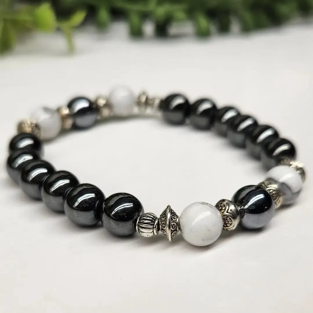 Hematite and White Howlite Power / Prayer Bracelet, for Calm & Grounding - Intention Collection FB3397 🪷