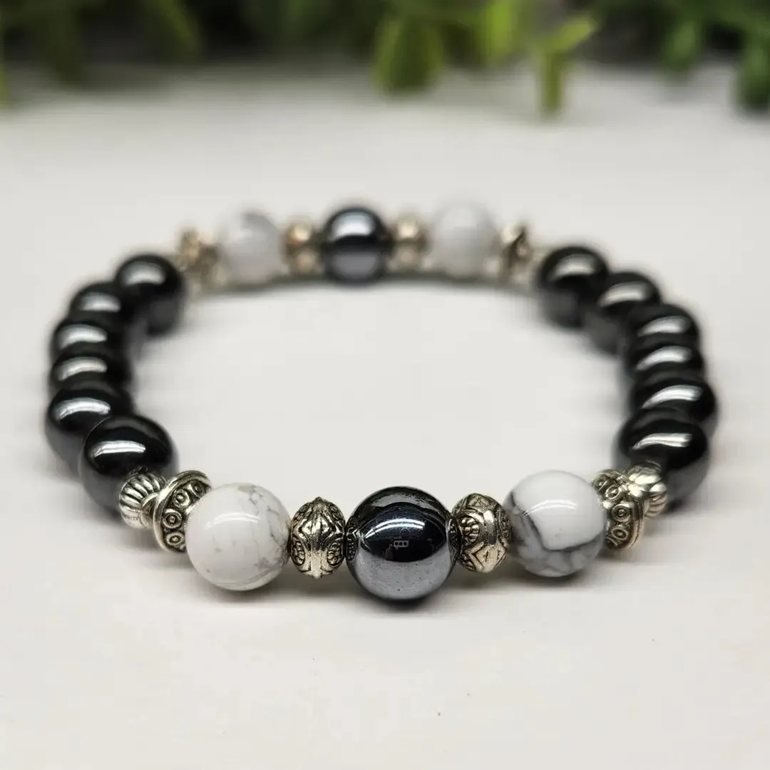 Hematite and White Howlite Power / Prayer Bracelet, for Calm & Grounding - Intention Collection FB3397 🪷