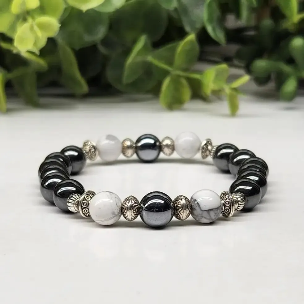 Hematite and White Howlite Power / Prayer Bracelet, for Calm & Grounding - Intention Collection FB3397 🪷