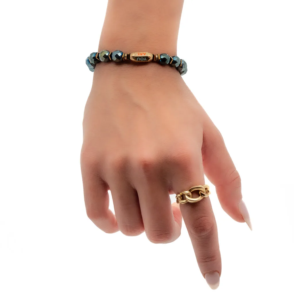 Hematite Stone You Are Loved Charm Beaded Bracelet