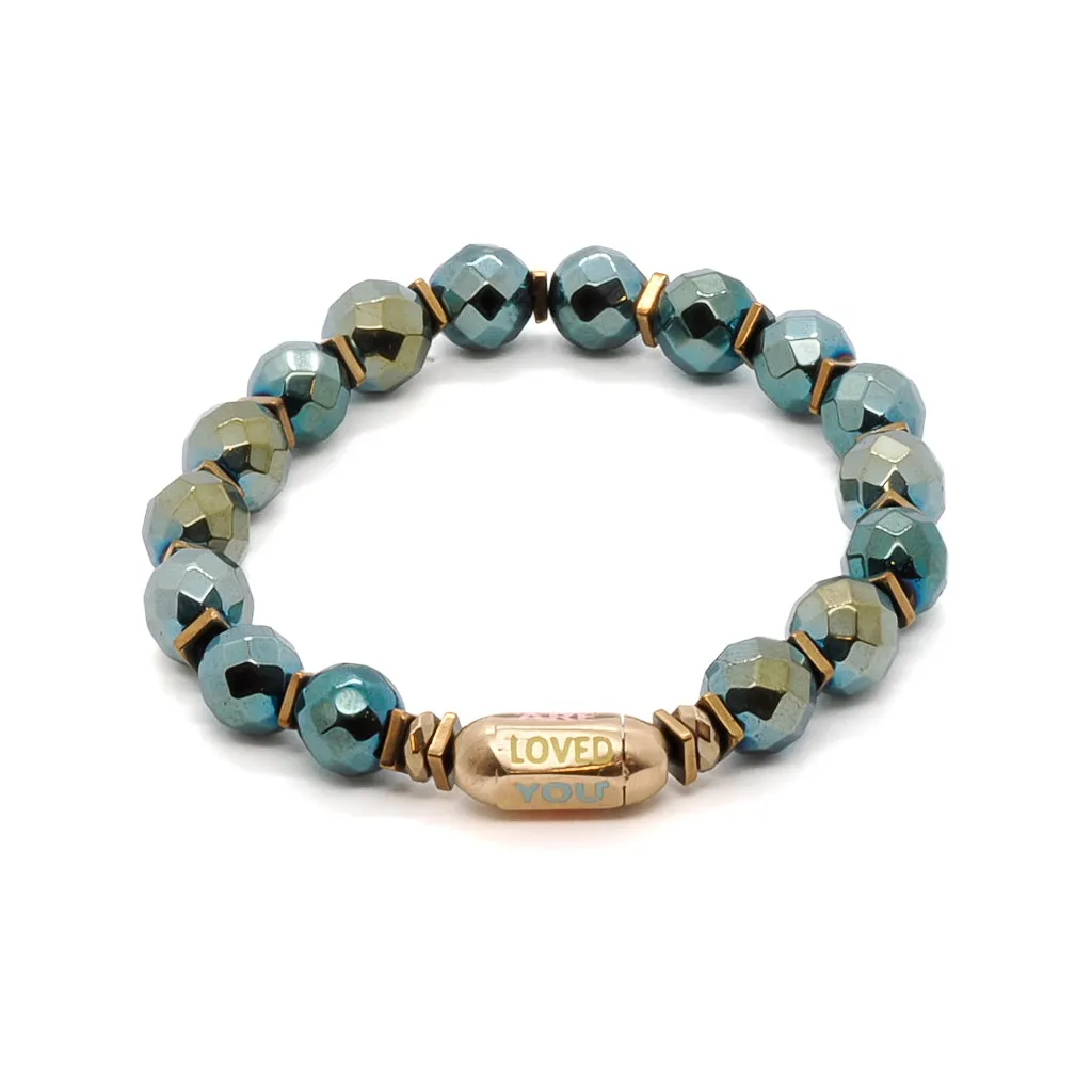 Hematite Stone You Are Loved Charm Beaded Bracelet