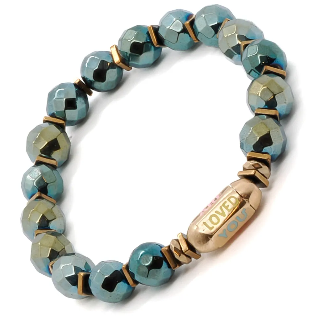 Hematite Stone You Are Loved Charm Beaded Bracelet