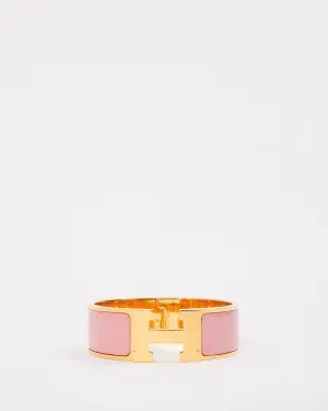 Hermes Gold Tone H Clic Clac Wide Bracelet