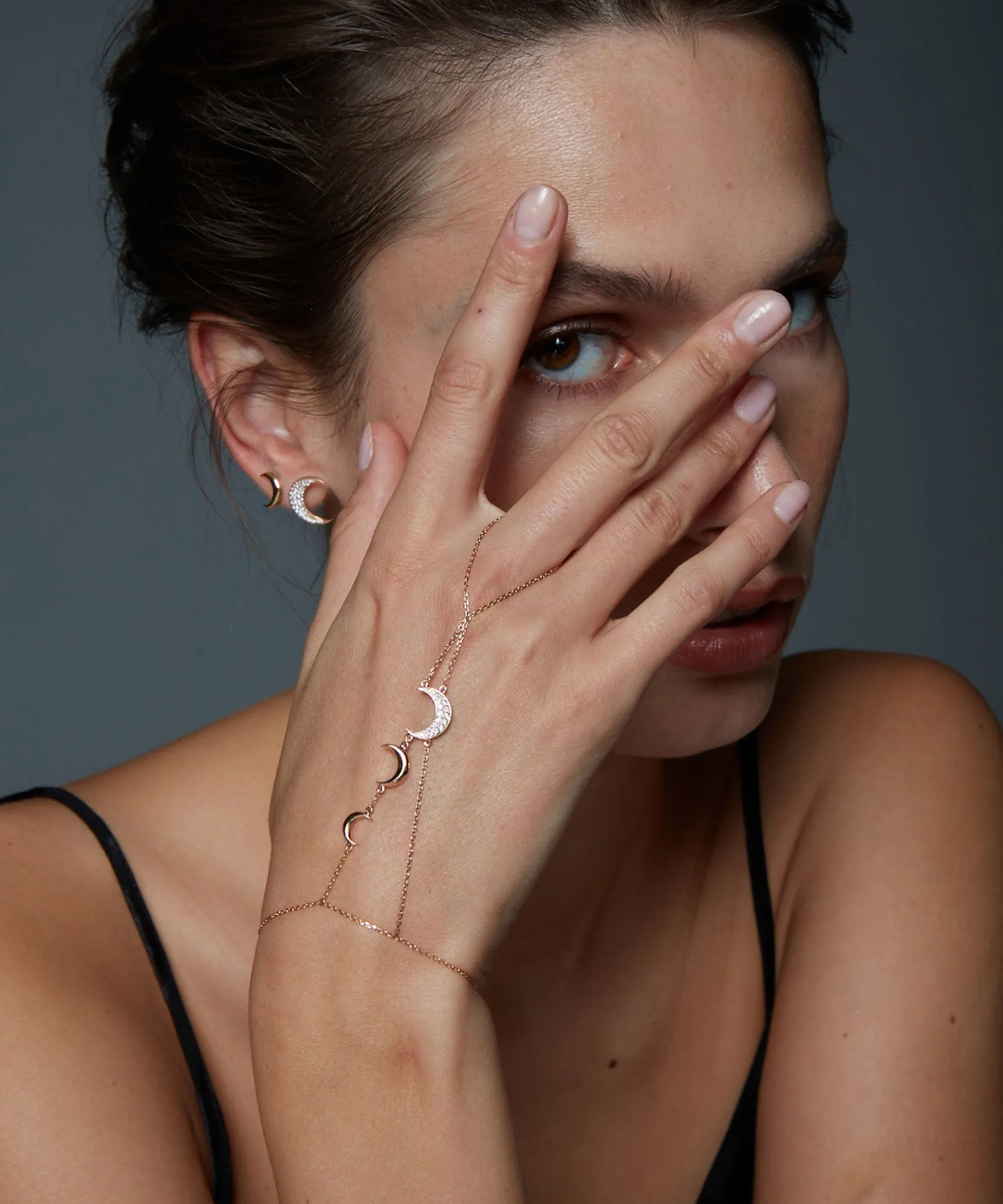 HIGH MOON THREE GRADUATED CRESCENT HAND-PIECE BRACELET
