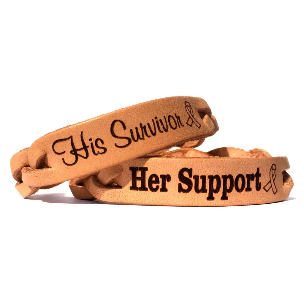 His Survivor and Her Support Leather Engraved Bracelets (Pair)