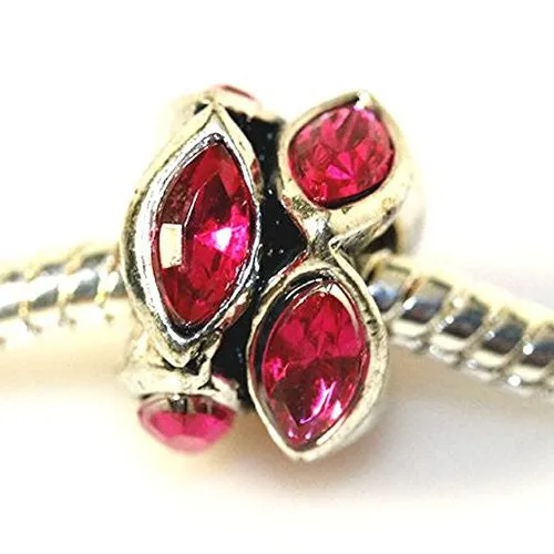 Hot Pink  Rhinestone Crystal Tear Drop Charm European Bead Compatible for Most European Snake Chain Bracelet