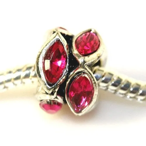 Hot Pink  Rhinestone Crystal Tear Drop Charm European Bead Compatible for Most European Snake Chain Bracelet