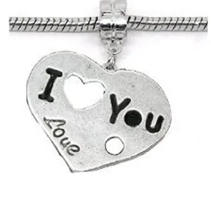 I Love You Love Dangle European Bead Compatible for Most European Snake Chain Charm Bracelet