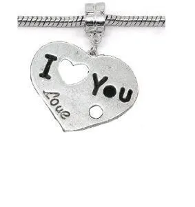 I Love You Love Dangle European Bead Compatible for Most European Snake Chain Charm Bracelet