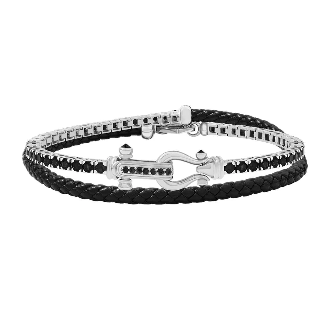 Iconic Tennis & Leather Wrap Bracelet in Silver