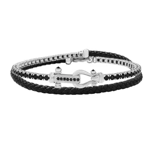 Iconic Tennis & Leather Wrap Bracelet in Silver
