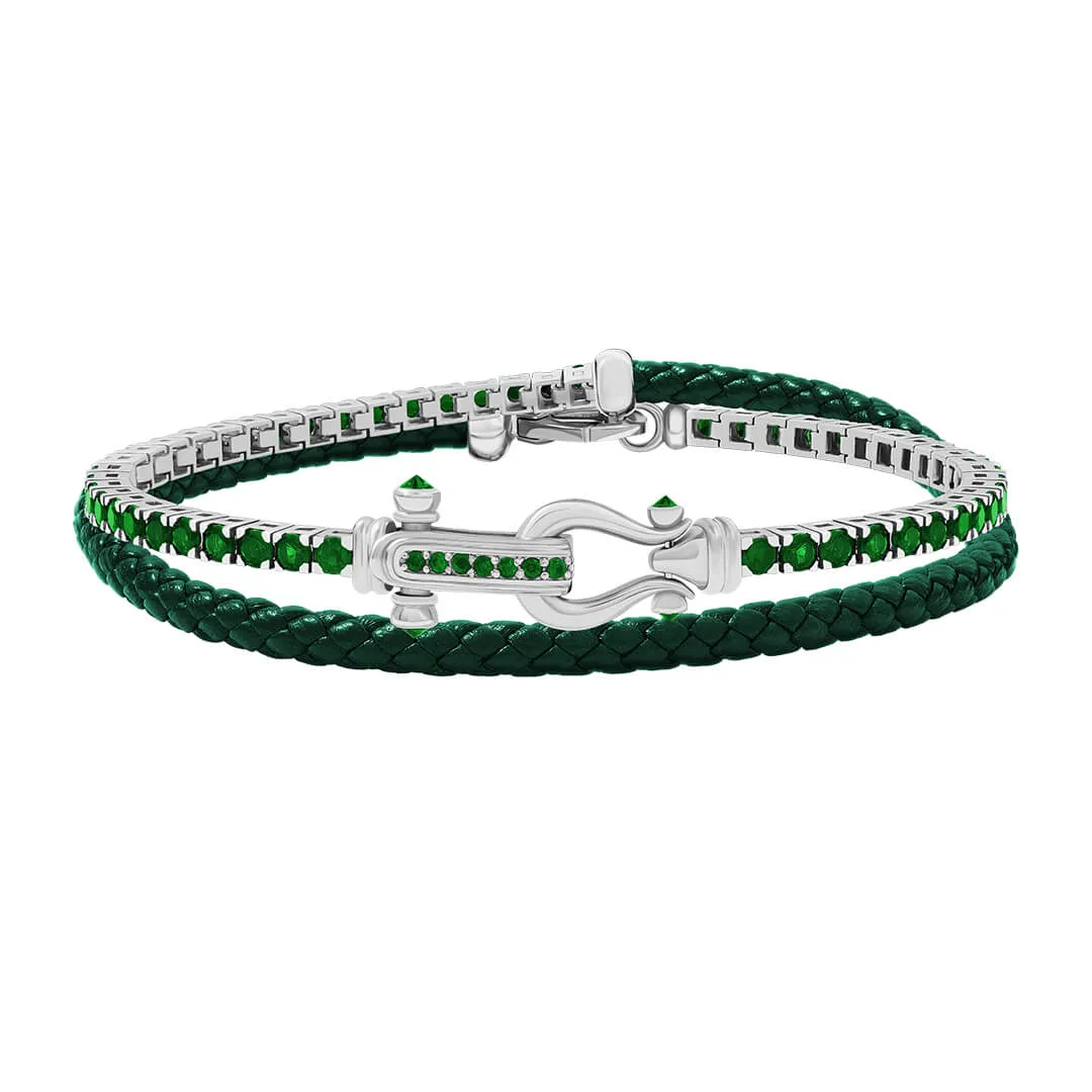 Iconic Tennis & Leather Wrap Bracelet in Silver